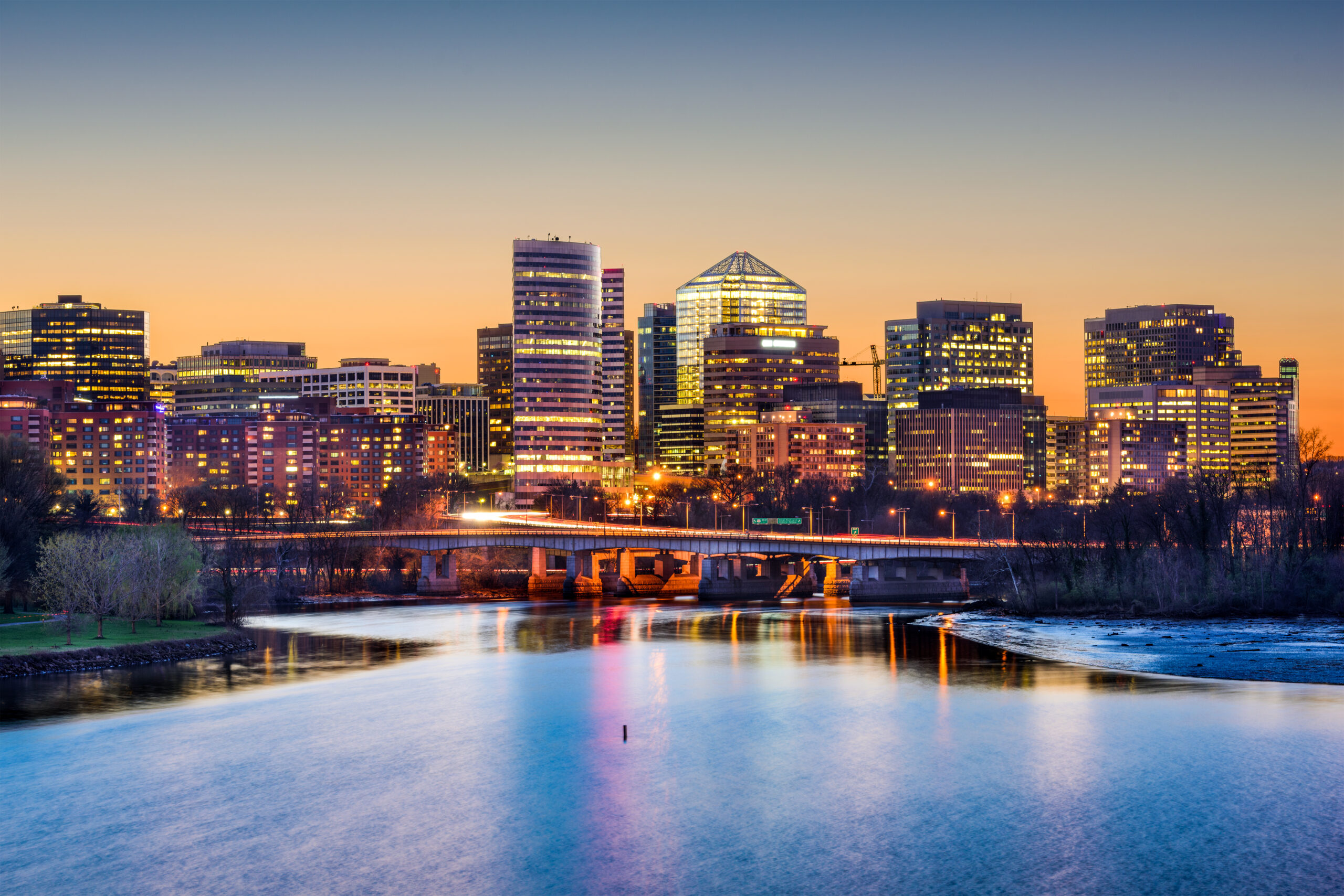 Arlington skyline at sunset